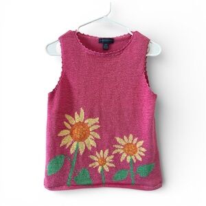 Vintage Y2K Era Northern Isles Pink Sunflower Knit Sweater Vest Size Small